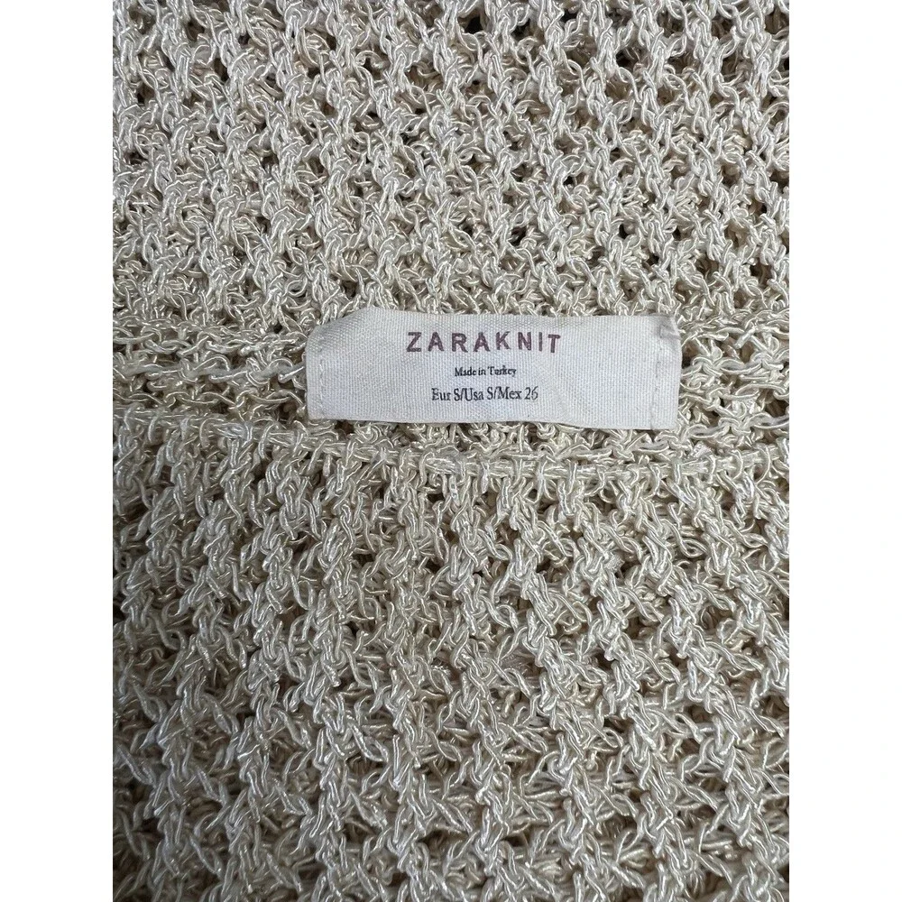 ZARAKNIT Beige Knit Openwork Long Sleeve Boat Neck Women's Top Small